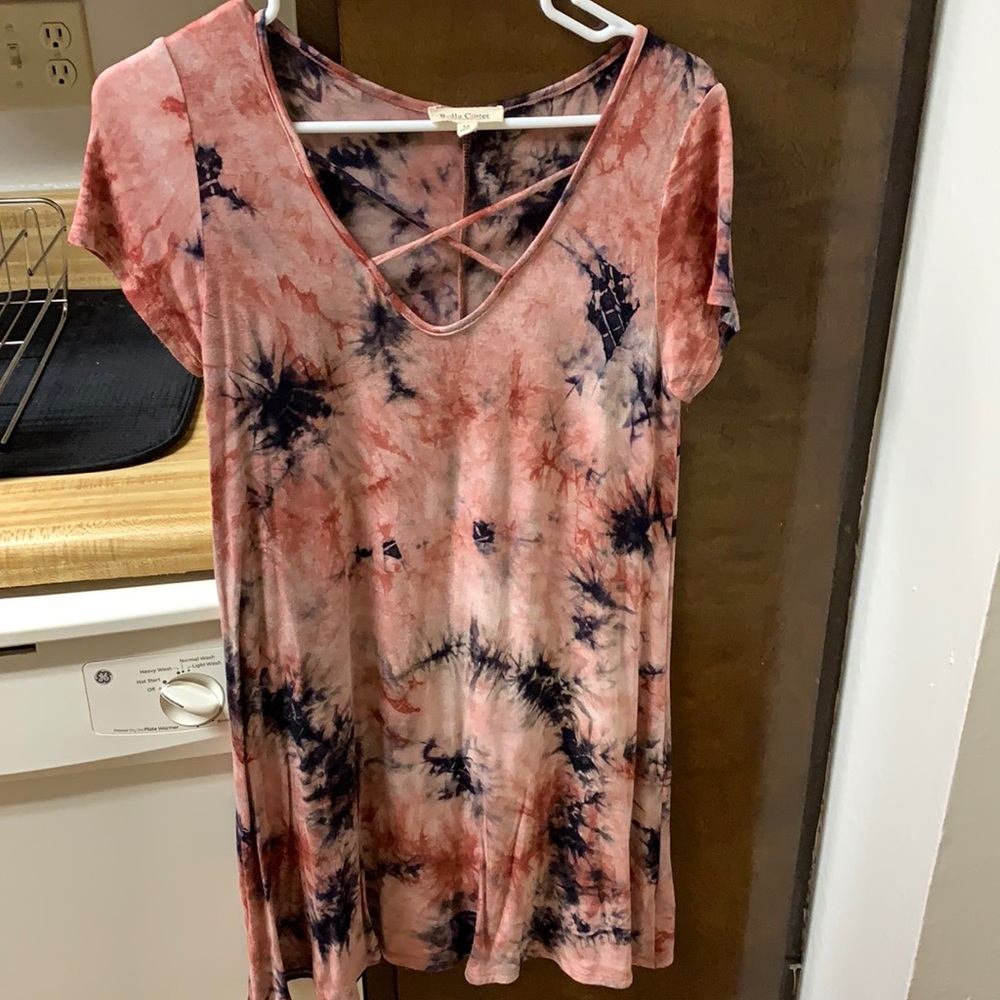 Pink/navy tie dye dress